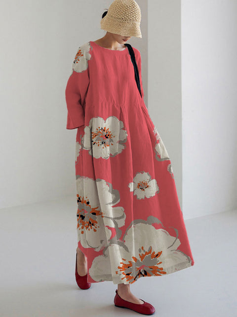 Loose Crew Neck Fashion Premium Long Sleeve Printed Dress m301044