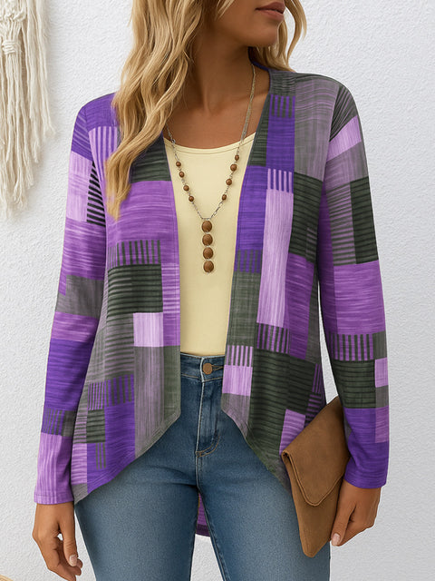 Casual Crew Neck Long Sleeve Cardigan Digital Printing Women's T-Shirt FF303113