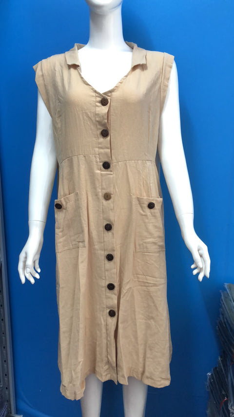 European and American V-neck single-breasted button-down dress, pocket design m301587