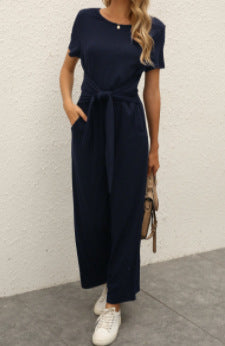 Strap waist solid color jumpsuit m301180
