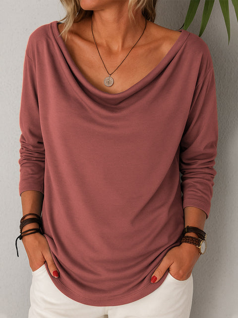 Women's casual loose fashion long-sleeved solid color stacked collar pullover t-shirt top m301755
