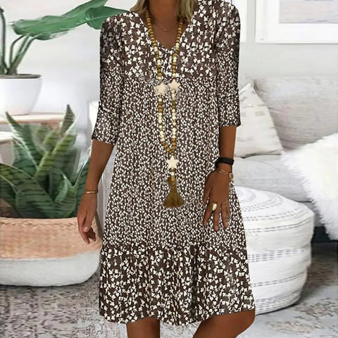Summer New Printed Sleeve V-neck Dress m300063