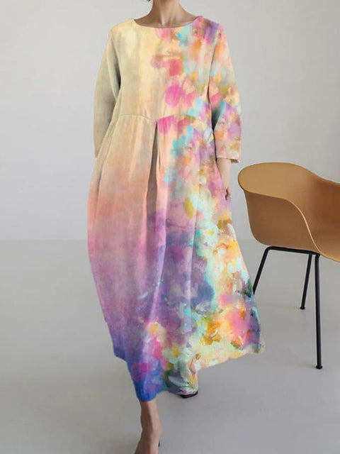 Loose Crew Neck Fashion Premium Long Sleeve Printed Dress m301044