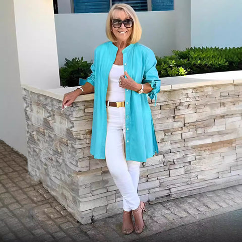 Single-breasted professional lapel temperament commuter cardigan solid color long-sleeved cotton shirt slim-fit m301931