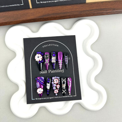 Grandiose and cool, dark wearing nail piece, advanced sense, pure handmade nail patch m3331198