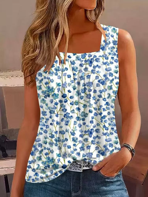 Casual one-word neck sleeveless pullover digital printing women's top T-shirt m301439