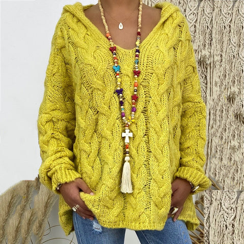 Solid color twist knitted hoodie m300492
