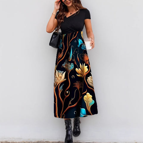 Splicing print elegant fashion dress m301209