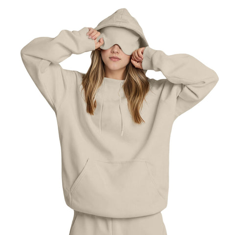 Loose casual simple long-sleeved hooded pullover sweater autumn and winter eye mask splicing jacket m302079