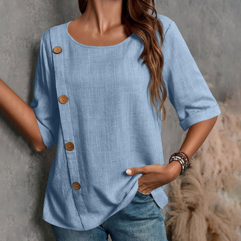 New Women's Cotton and Linen Button Fashion Casual Top m302034