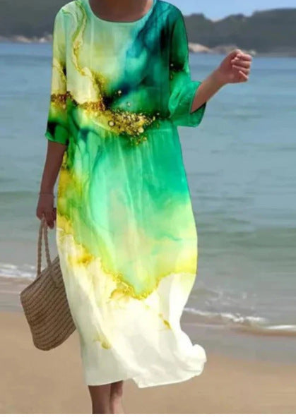 Loose crew neck fashion high-end long-sleeved printed dress m301053