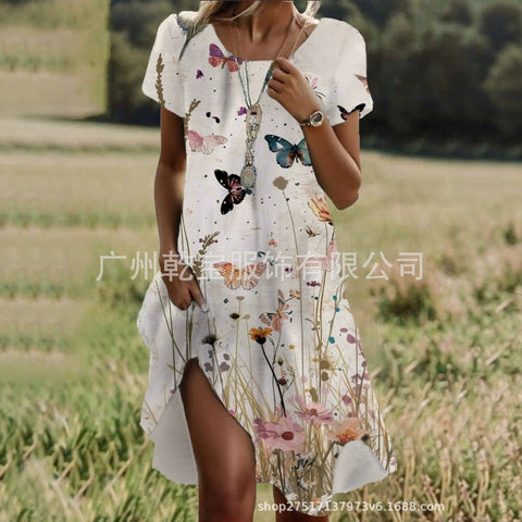 Floral print crew neck casual dress m303190