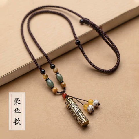 Can be opened to pack things Brass retro scripture necklace sweater chain pendant versatile Tibetan pendant m3331270