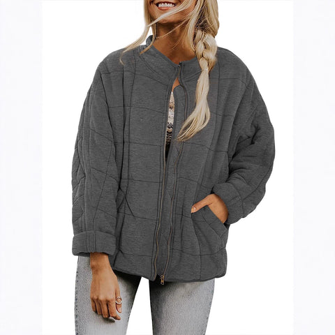 Stand-up collar cotton-padded jacket loose long-sleeved pocket jacket m303241