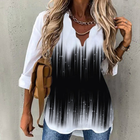Fluted Collar Shirt Printed Long Sleeve Female M300215