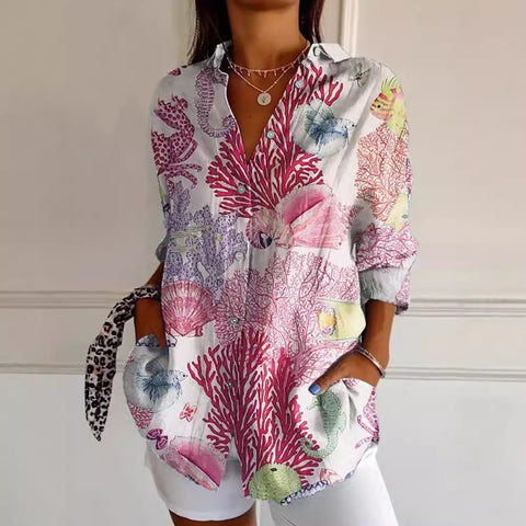 Summer trend long-sleeved shirt flower pattern printing 3D shirt m301226