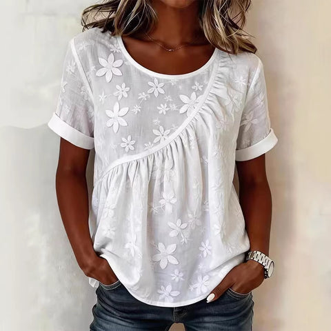 Women's Embroidery Design Crew Neck Short Sleeve m302736