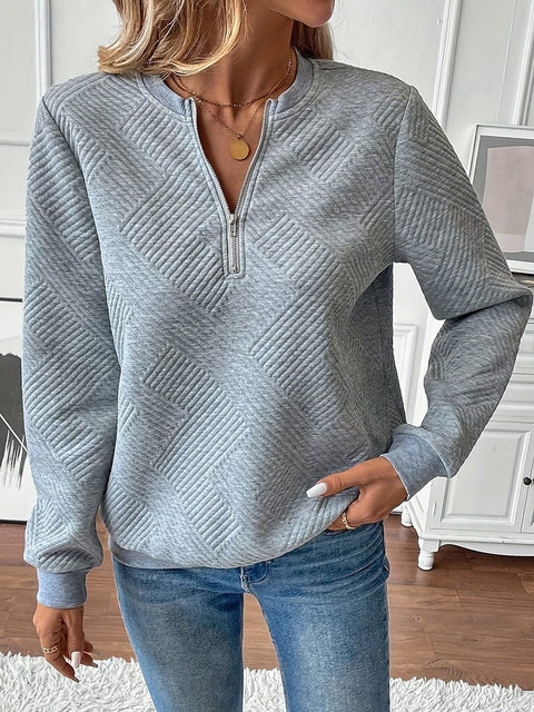Women's casual solid color knitted texture fabric zipper long sleeve sweater m301886