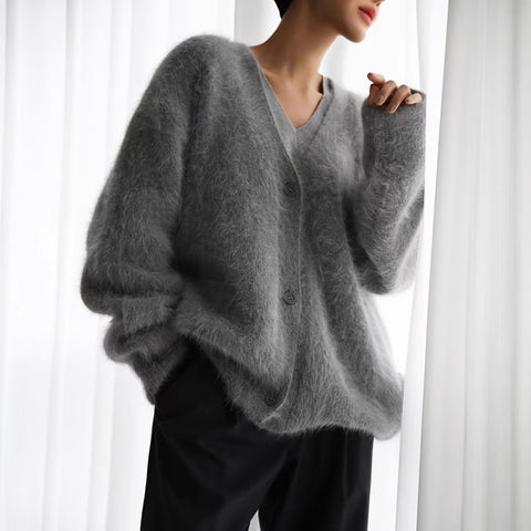 Autumn and winter lazy loose long-sleeved V-neck sweater jacket women's m302032