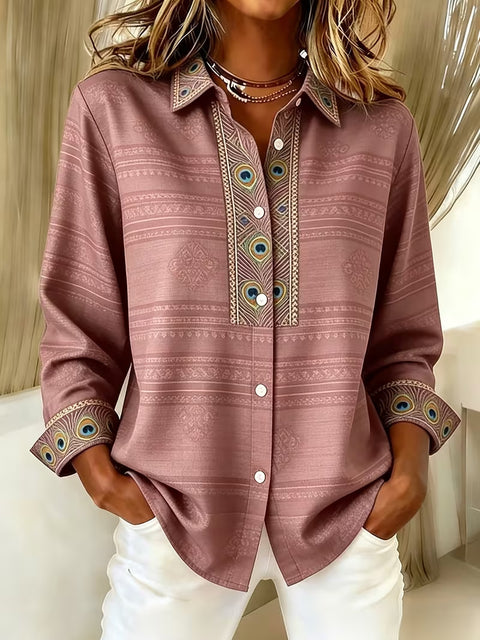 Chemise à manches longues imprimée de style ethnique unique pour femmes m303211