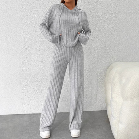 Casual knitted long-sleeved suit women's foreign trade hooded sweater loose trousers two-piece set m301892
