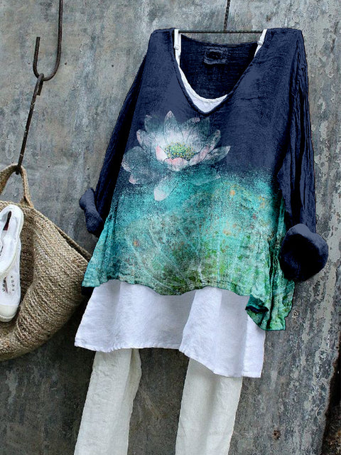 V-neck single piece long sleeve 3D digital printing m301043