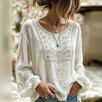 Crew neck with sleeves women's top FF303308