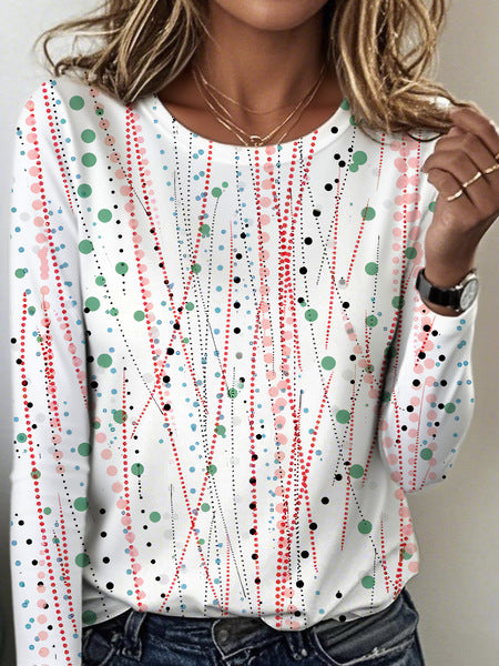 3D printed women's casual flower crew neck long-sleeved t-shirt top m301719