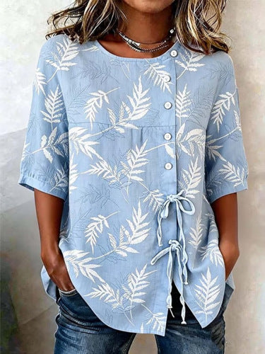 Color matching loose blouse five-button drawstring m302924