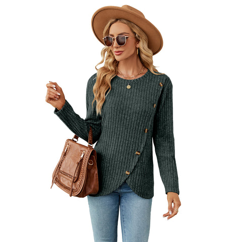 Autumn and winter new long-sleeved round neck tulip hem bottoming shirt t-shirt women's m301926