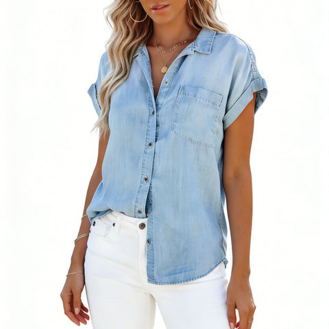 Women's jacket denim shirt jacket solid color m303315