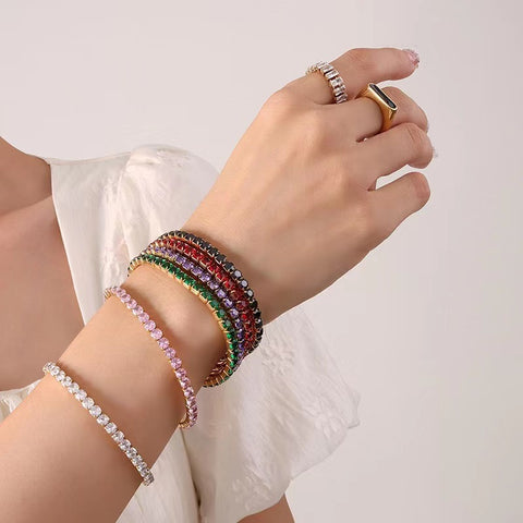 Titanium steel full diamond multi-color zircon elastic bracelet m3331108