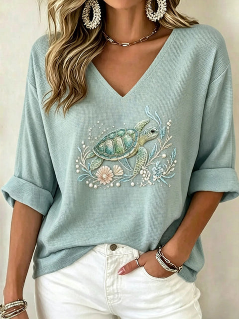 Pull col V manches longues imprimé femme m303200