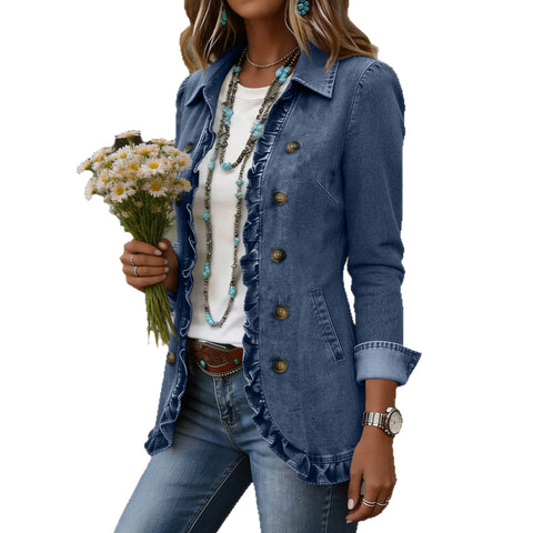 Jacket Edge Button Cardigan Women's Lapel Button Loose Casual Denim Jacket m303254