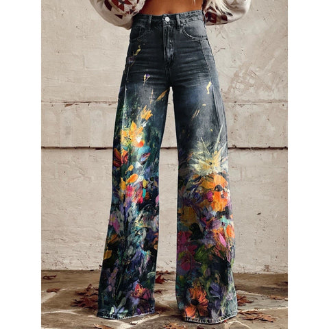 3D heat transfer flared pants simulation denim trousers loose pants m301550