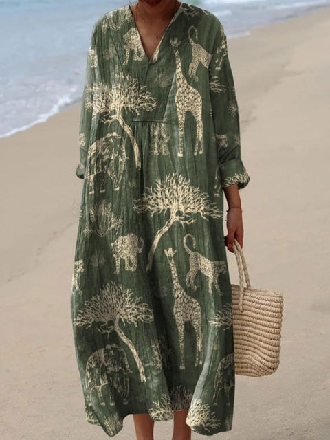 Ladies casual floral 3D printing sleeve dress m301071