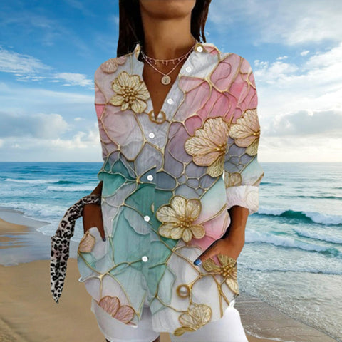 Floral long-sleeved loose large size shirt m301232