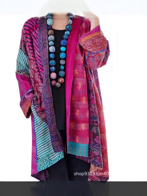 independent stations Amazon popular spot loose ethnic style large size long sleeve printed cardigan m