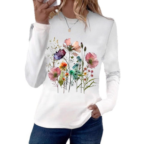 Crew neck temperament elegant style printing long-sleeved women's clothing m301661
