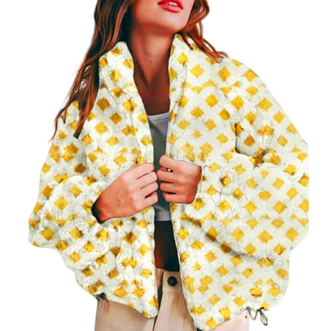 New women's anti-blow lamb wool plaid fashion casual loose coat m302134