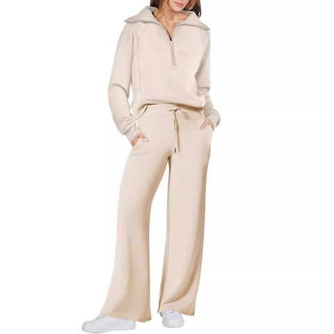 Casual sports suit zipper long-sleeved sweater wide-leg pants two-piece set m301808