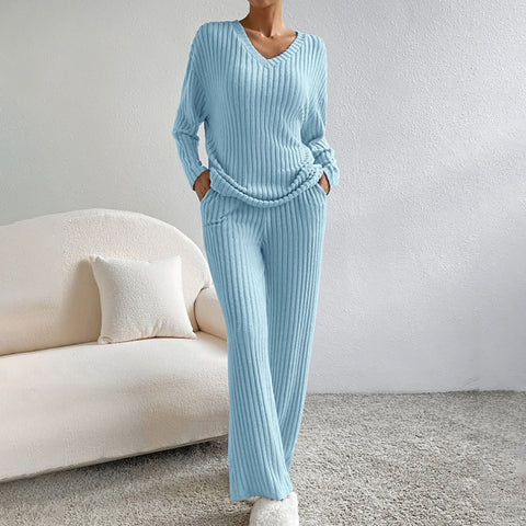 New fashion casual straight-leg pants temperament loose V-neck pit strip knitted cover m301791