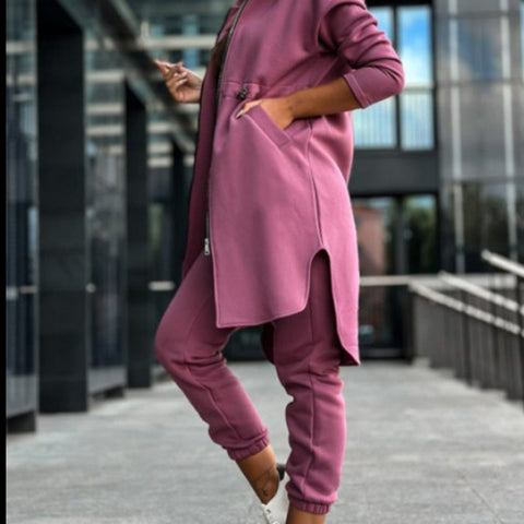 Casual hooded fleece sweater jacket two-piece set m300682