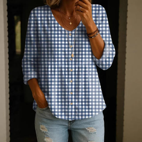 Crew Neck Women's Floral 3D Printed Henley Shirt m303180