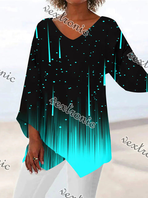 Women's printed animal natural scenery V-neck nine-quarter sleeve loose T-shirt m301289