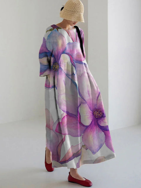 Loose crew neck fashion high-end long-sleeved printed dress m301054