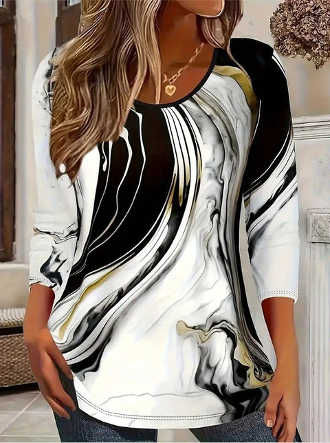 American cross-border foreign trade crew neck t-shirt button seven-quarter sleeve printing m301758