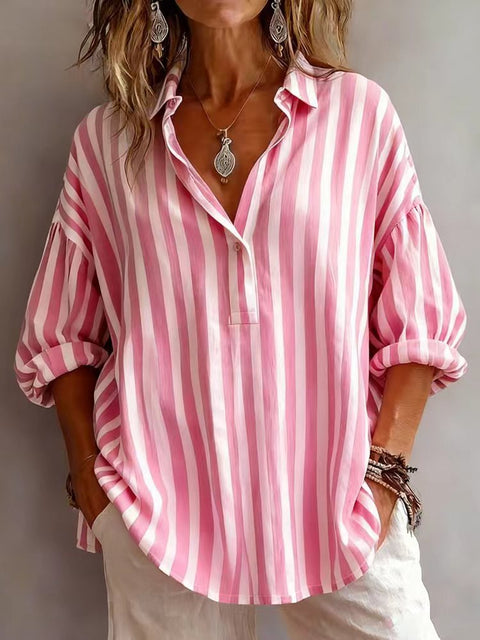 Long Sleeve Pullover Striped Loose Women's Shirt m303109