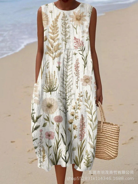 New sleeveless casual printing temperament long dress dress slim fit small fresh casual dress m301521