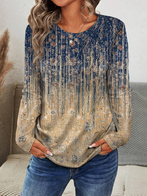 New high-end ethnic casual versatile long-sleeved crew neck T-shirt m301724